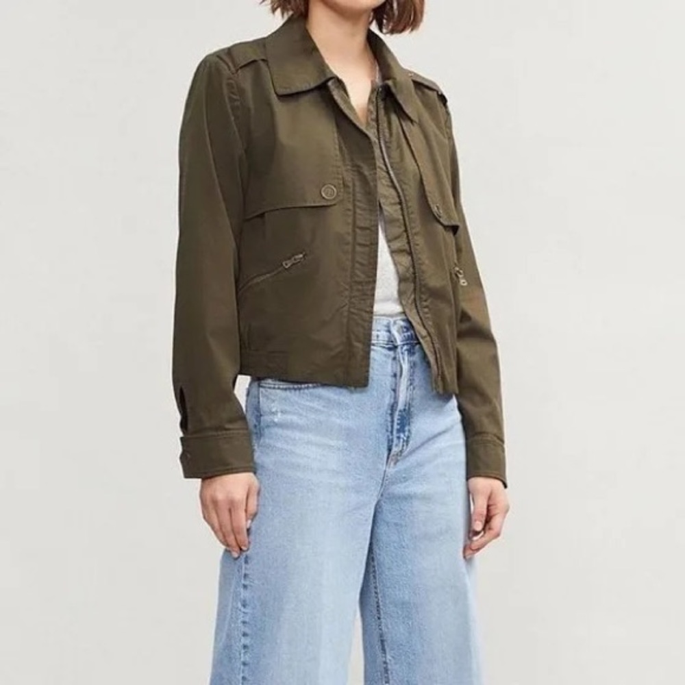 PAIGE Olive Green Cropped Utility Jacket
